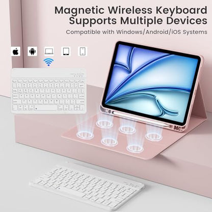 Case with Keyboard for iPad Air 11 Inch M4/M3/M2, Pink | for iPad Air 5th/4th Generation 10.9 Inch, Magnetic Detachable Bluetooth Keyboard Cover with Pencil Holder, Auto Sleep/Wake - color: Pink