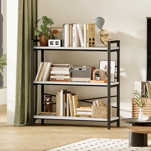 Book Shelf, 3 Tier Bookshelf 31.49" Width, Book Shelf Storage and Organization, Wooden and Metal Industrial Bookcase, Large Book Shelves for Home Living Room Bedroom Office Storage(White) - color: White, size: 3 Tier - 31.5" W