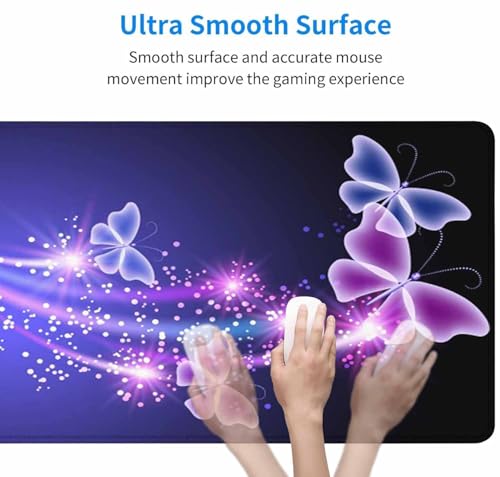 Gaming Mouse Pad, Large Mouse Pads for Women, Non-Slip Rubber Base Mousepad, Keyboard Mouse Mat, Desk Pad with Stitched Edges, 31.5x15.7inch, Glowing Butterfly - color: Glowing Butterfly, size: 31.5L x 15.7W inches