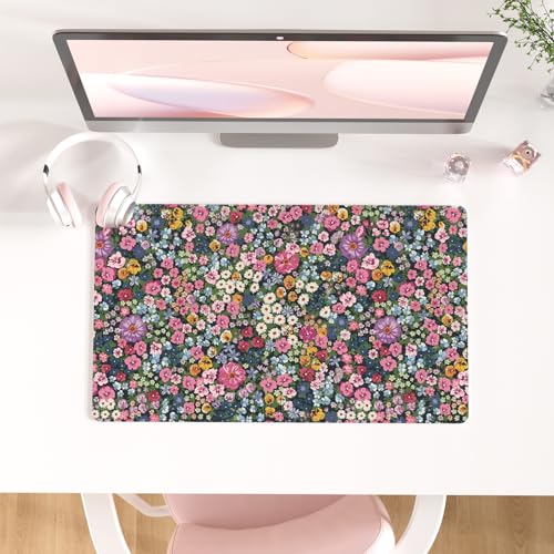 Colorful Star Large Mouse Pad, Floral Desk Mat Office Supplies, Waterproof Faux Leather Big Gaming Mousepad for Women Girls, Blooming Flowers Desk Pad Home Office Décor Accessories 23.6" x 13.8" - color: Blooming Flowers, size: 23.6L x 13.8W inches