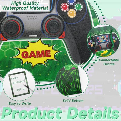 Woohookaka Gamer Birthday Gift Bags 13" Large - Controller Game Theme Party Supplies with Handle, Tissue Paper & Card for Boys Girls - color: Game