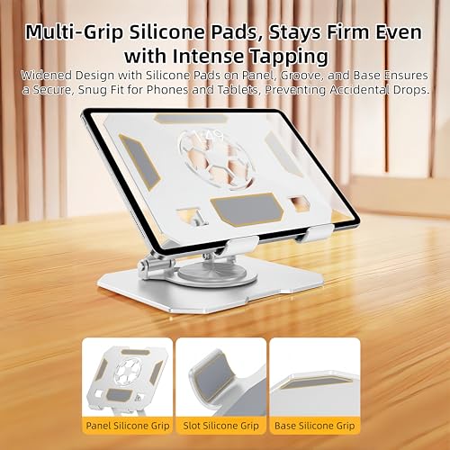 360° Rotatable Metal Tablet Stand(Backboard Soccer Cutout Design), Adjustable Folding Desktop Stand for iPad/iPhone/Switch, Universal Use for Office/Movie/Studying/Drawing/Gaming, Silver - color: World Cup Stand - White