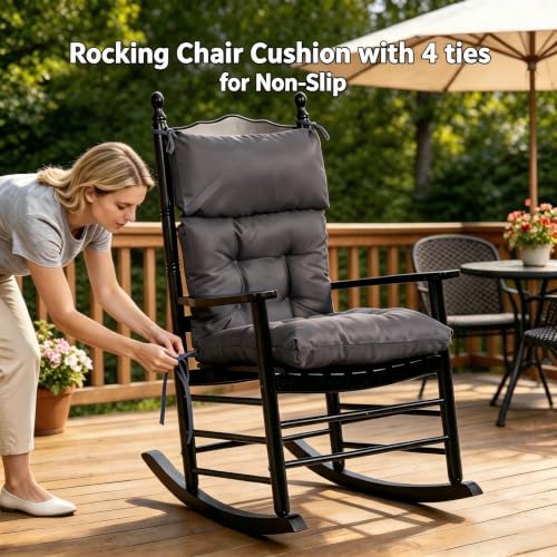 QILLOWAY Outdoor Rocking Chair Cushions Set of 2, 100% Polyester Waterproof Patio Rocking Chair Cushion, High Back Weatherproof Chair Pad for Adirondack & Outdoor Furniture, All Dark Grey - color: Dark Grey