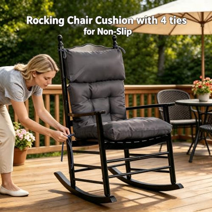 QILLOWAY Outdoor Rocking Chair Cushions Set of 2, 100% Polyester Waterproof Patio Rocking Chair Cushion, High Back Weatherproof Chair Pad for Adirondack & Outdoor Furniture, All Dark Grey - color: Dark Grey