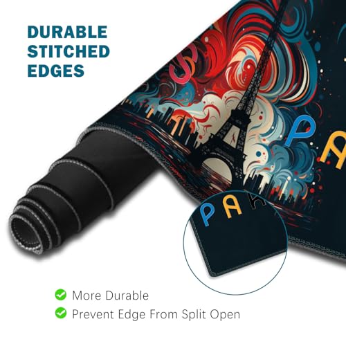 ToLuLu Extended Gaming Mouse Pad, Memory Foam Ergonomic Keyboard Mouse Wrist Rest Support Set, Large Desk Mat with Stitched Edges, Non-Slip Base Mousepad for Home Office and Game, Eiffel Tower Paris - color: Eiffel Tower Paris