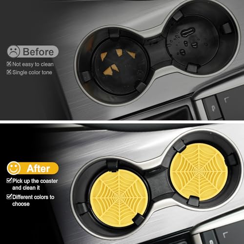 Alpmosn 4PCS Spider Web Car Cup Holders, Halloween Non-Slip Silicone Insert Coasters, Automotive Cupholder Goth Accessories for Men & Women (Yellow) - color: Yellow