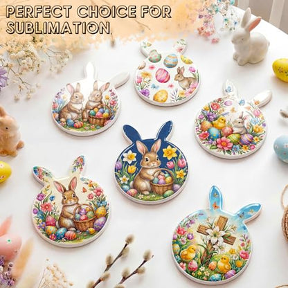 24 Pieces Sublimation Coasters, GOH DODD Glossy Ceramic Tiles Glazed Blanks with Cork Bacings for Easter DIY Alcohol Ink Painting Housewarming Gifts Wedding Arts Crafts, 4 Inch, White, Bunny Rabbit - size: 4 Inch-24 Pieces-Bunny