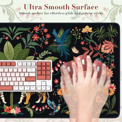 Mouse Pad Desk Mat Desk Pad, Black 35.4 x 15.7 Large Desk Pad Mat for Keyboard and Mouse, Smooth Lycra Gaming Mouse Pad, Stitched Edges, Non-Slip Rubber Base Desk Protector - color: Black