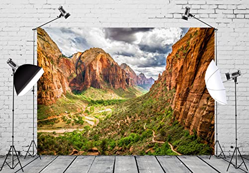 10x8ft Fabric Desert Mountain Backdrop Mountain Backdrop Colorful Landscape of Zion National Park Canyon Sandstone Background for Wild Western Party Decorations Boys Cowboys Photo Studio Props - size: 10x8FT