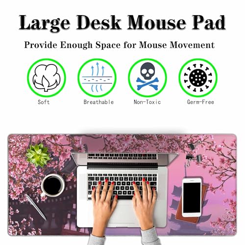 Cherry Blossoms Tree Mouse Pad Japanese Mount Fuji Spring Landscape Keyboard Mat Large Gaming Mousepad for Desk,Office,Bed 35.4"X15.7" - color: Cherry Blossoms tree