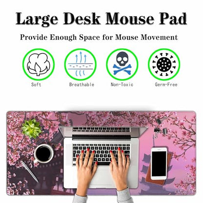 Cherry Blossoms Tree Mouse Pad Japanese Mount Fuji Spring Landscape Keyboard Mat Large Gaming Mousepad for Desk,Office,Bed 35.4"X15.7" - color: Cherry Blossoms tree