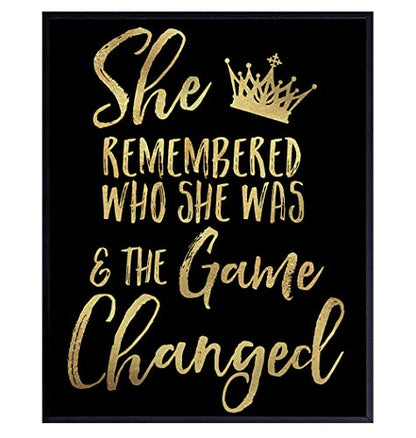 Inspiration Motivational poster for Woman - She Remembered Who She Was And the Game Changed - Teen Girls Women Bedroom Wall Art & Decor - Encouragement Gift - Motivation Saying Poster 8x10