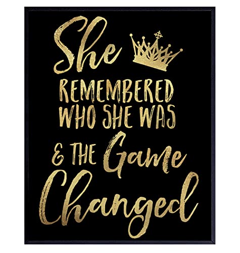 Inspiration Motivational poster for Woman - She Remembered Who She Was And the Game Changed - Teen Girls Women Bedroom Wall Art & Decor - Encouragement Gift - Motivation Saying Poster 8x10