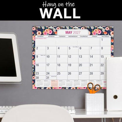 Desk PAD: 22" x 17" Large Print Desk Pad Calendar, APR 2026 - DEC 2027, 21 Months, (Small Navy Floral) - color: Small Navy Floral