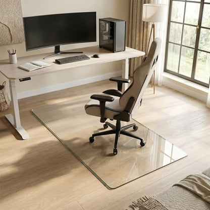 Tempered Glass Chair Mat for Hardwood Floor, 30" x 55" Heavy Duty Glass Office Chair Mat, for Low Pile Carpet, 0.2" Thick with 4 Non-Slip Pads, Smooth Rolling for Home & Office - size: 30" x 55"