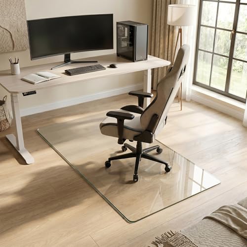 Tempered Glass Chair Mat for Hardwood Floor, 30" x 55" Heavy Duty Glass Office Chair Mat, for Low Pile Carpet, 0.2" Thick with 4 Non-Slip Pads, Smooth Rolling for Home & Office - size: 30" x 55"