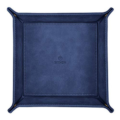 SITHON Valet Tray Desktop Storage Organizer – Premium PU Leather Catchall Bedside Vanity Tray Nightstand Caddy Holder for Keys, Phone, Wallet, Valentine's Day Gift, Dark Blue - color: Dark Blue