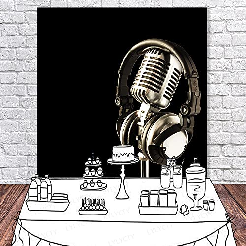 5x5ft Headphones Backdrop Black Photography Background for Adult's Party Decor Banner Photo Booth Studio Props BJAY11 - size: 5x5FT