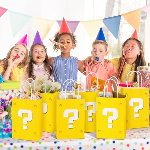 24 Pcs Yellow Party Gift Bags Video Game Themed Goodie Bag Cartoon Paper Candy Bags for Birthday Party Decorations Supplies