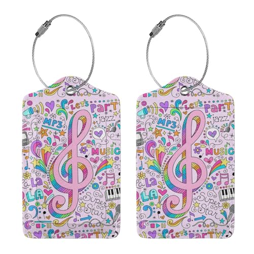 2 Pcs Music Note Luggage Tags for Suitcase, Unique Colorful Carnival Gifts for Privacy Cover ID Label with Stainless Steel Loop Address Card - color: Music Note
