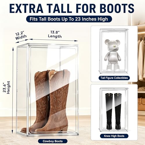 Extra Tall Clear Boot Storage Box for Knee-High and Riding Boots | 23.6-inch height helps keep tall boots upright. Ideal for riding boots, fashion boots and seasonal footwear, huge figures. - color: Clear, size: XXXXX-Large