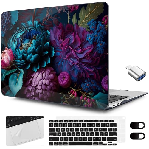 MEEgoodo for MacBook Air 13.3 inch Case 2021 2020 2019 2018 A2337 M1 A2179 A1932, Hard Shell with Keyboard Webcam Cover & Trackpad Film & Type C Adapter for MacBook Air M1, Beautiful Fantasy Flower - color: Beautiful Fantasy Flower