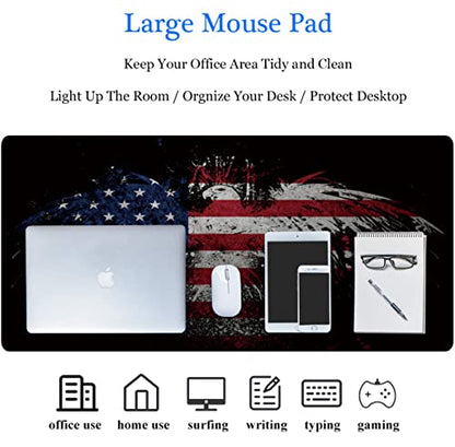 31.5x11.8 Inch Non-Slip Long Extended Large Gaming Mouse Pad with Stitched Edges XL Laptops Keyboard Mouse Mat(USA Eagle) - color: USA Eagle