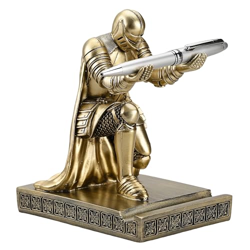 Windbreaker Soldier Knight Pen Holder Personalized Desk Accessory, Mobile Phone & Gaming Controller Holder, Device Stand Gift for Medieval Enthusiasts (Bronze) - color: Bronze
