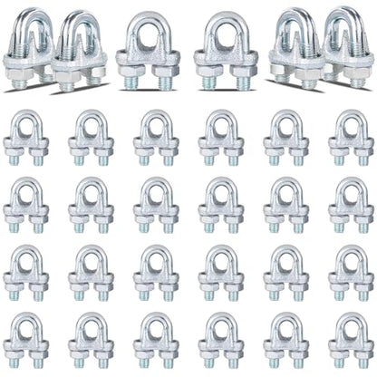 30PCS 1/4" Galvanized Zinc-Plated Wire Rope Cable Clamp Clips, M6 Wire Cable Clampswith U-Bolt Saddle Fasteners for Secure Rigging & Marine Use - size: M6-30PCS