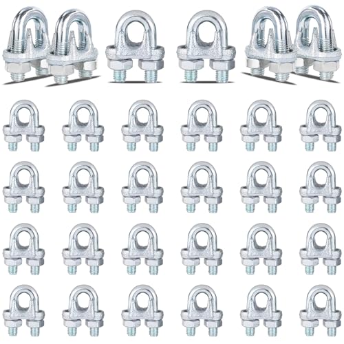 30PCS 1/4" Galvanized Zinc-Plated Wire Rope Cable Clamp Clips, M6 Wire Cable Clampswith U-Bolt Saddle Fasteners for Secure Rigging & Marine Use - size: M6-30PCS