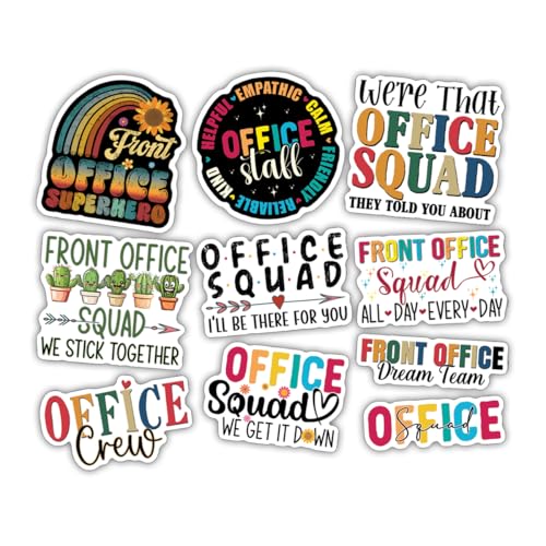 10pcs Front Office Sticker Sheet, Funny Cute Vinyl Decals for Receptionists, Admin Staff, Workplace Decor, Waterproof, UV-Resistant, for Laptop, Water Bottle, Journal, Notebook, Clipboard, Phone Case