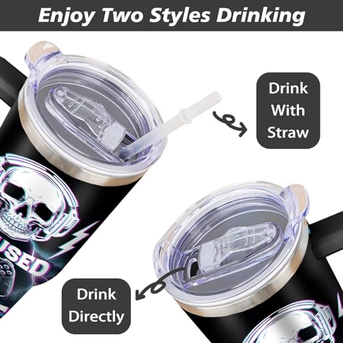 Game Tumbler with Lid and Straw, 40oz Gamer Water Bottle Cup with Handle, Gaming Travel Coffee Mugs, Birthday Gifts for Gamer Men Boys - color: Game 04, size: 40 Ounces