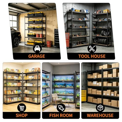 5-Tier Heavy Duty Metal and Wood Storage Shelves, 2204 lbs Load Capacity, 48" W x 18" D x 72.1" H Garage Shelf, Industrial Freestanding Unit for Home, Basement, Warehouse, Utility Rack - size: 72.1" H x 35.4" W x 18" D