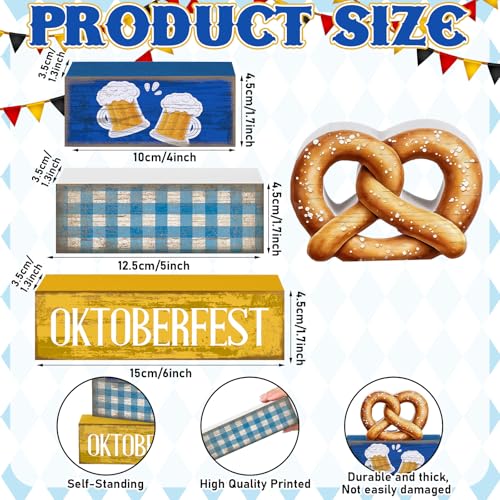 Yuntau 4 Pcs Oktoberfest Table Decorations Wooden Beer Tabletop Centerpiece Bavarian German Festival Tiered Tray Decor Rustic Oktoberfest Block Sign for Photo Prop Party - style: Oktoberfest