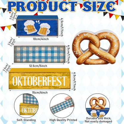 Yuntau 4 Pcs Oktoberfest Table Decorations Wooden Beer Tabletop Centerpiece Bavarian German Festival Tiered Tray Decor Rustic Oktoberfest Block Sign for Photo Prop Party - style: Oktoberfest