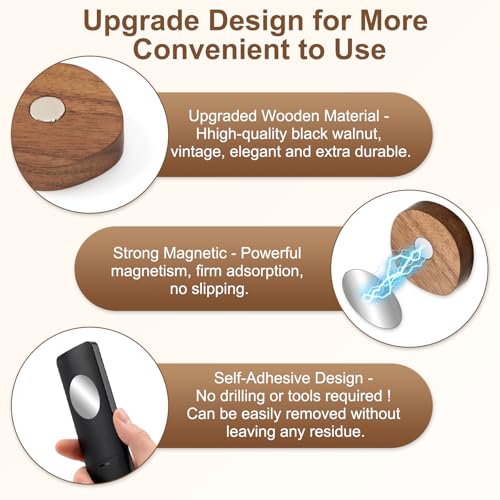 3 Pack Remote Control Holder, Upgraded Wood Magnetic Remote Control Wall Mount, No Drill Self-Adhesive TV Remote Holder for TV, Fan & Air Conditioner Remotes