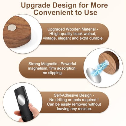 3 Pack Remote Control Holder, Upgraded Wood Magnetic Remote Control Wall Mount, No Drill Self-Adhesive TV Remote Holder for TV, Fan & Air Conditioner Remotes