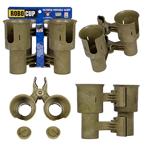 ROBOCUP, (Camo), Patented Boat Cup Holder, Clamp on Portable Storage Caddy Securely Holds 2 Drinks, Fishing Poles, Tools, Marine Gear | Perfect for Boating, Beach Umbrellas, Golf Carts - color: Camo, size: Standard Spring