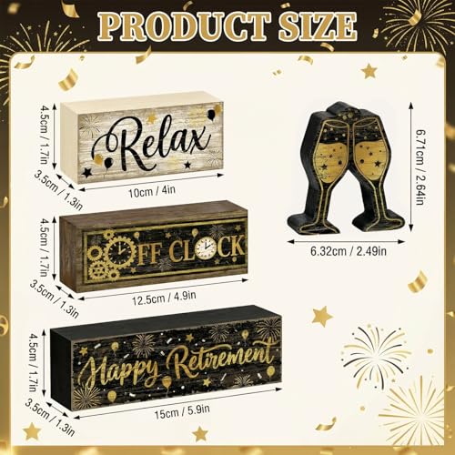 4 Pcs Retirement Party Decorations Gifts Happy Retirement Office Desk Table Decor Wooden Signs Funny Coworker Farewell Gift Shelf Sitter Home Tabletop Set - style: Retirement