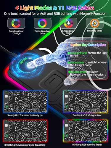 Mouse Pad with Foldable Phone Holder & Wireless Charger, XXL RGB Gaming Mousepad 31.5"x15.8" Large Desk Mat for Keyboard, 11 Colors 5 Modes - color: Topographic-Phone Holder-31.5"x15.8"
