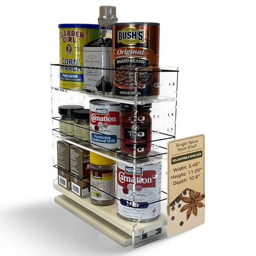 Vertical Spice Adjustable Spice Rack Drawer - Pull Out Cabinet Organizer - Kitchen and Pantry Organizers and Storage - Spice Caddy - 1 Drawer, 2 Upper Tier (3.45" W x 11.25" H x 10.6" D, Cream) - color: 3.25" Drawer, Adjustable Shelves