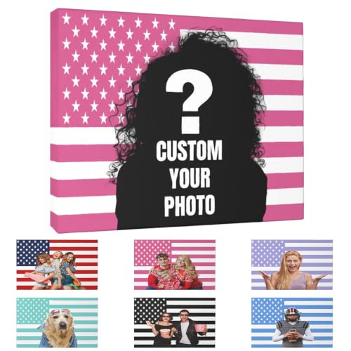 ENQU Custom Pink American Flag Canvas Prints with Your Photos, Personalized Funny Wall Art with Face Image Photo Text, Personalized Pictures Canvas for Bedroom Dorm Room Decor, Unique Gifts - color: Style 8