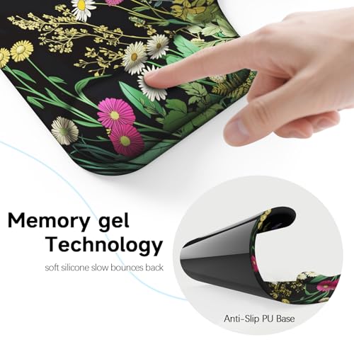 Ergonomic Mouse Pad with Gel Wrist Rest (1"& 1.2" Dual Height) - Mouse Pads Compact Mousepad Desk Mat Office, Gaming & Carpal Tunnel Relief | Non-Slip Rubber Base | Wildflower Black - color: Wildflower Black