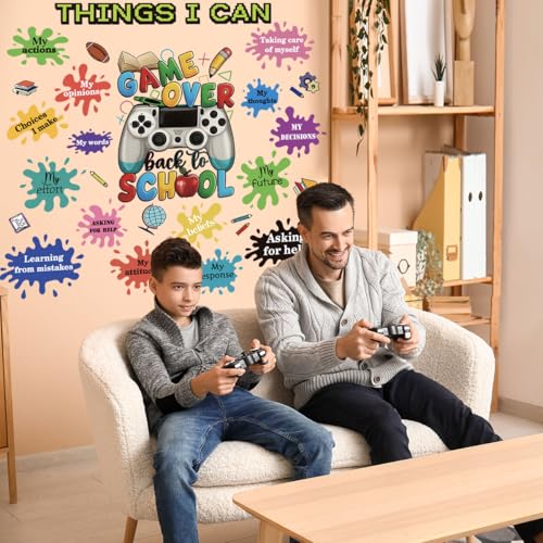 Back to School Wall Art, Game Over Motivational Poster Gamer Wall Sticker Gaming Controller Joystick Wall Decals Removable Video Games Wall Stickers Game Boy Wall Art for Bedroom Playroom Decoration