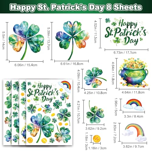 St Patricks Day Window Clings for Glass Windows Clover Shamrock Decorations | 8 Sheets Saint Patrick's Day Shamrock Decor Window Stickers for Irish Party Accessories Spring Holiday Decals for Glass Doors - color: St. Patrick's Day
