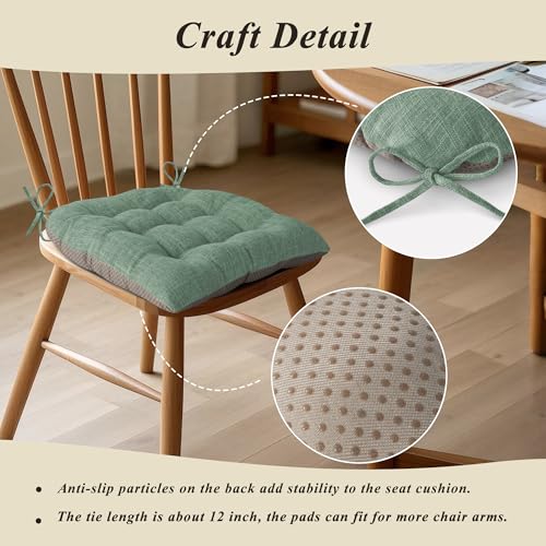 Chair Cushions for Dining Chairs Set of 4 Durable D-Shaped Seat Cushions with Non-Slip Backing Secure Ties Thick Cozy Seat Pad for Kitchen Dining Room Office(18x16.5x3in Sage Green) - color: Sage Green