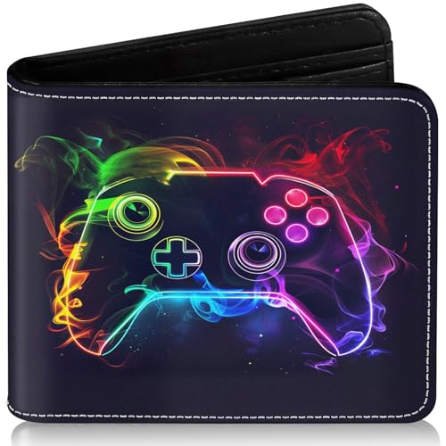 EXXBYELI Kids Wallet for Boys,Cool Boys Gaming Wallet for Kids Ages 5-7 8-12 11-15 with Credit Id Card Cash Holder Black Rfid Blocking Zipper For Teen Youth Guys Teenager Birthday Gifts Ideas - color: game-Yellow green blue purple