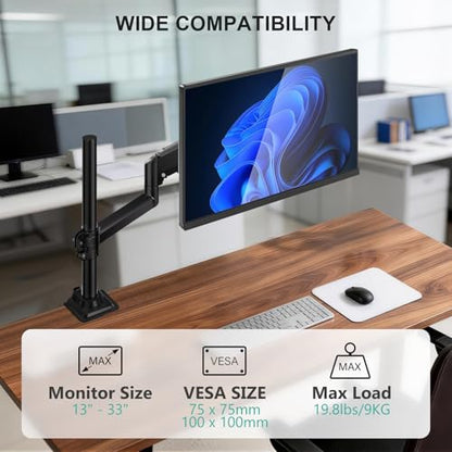 WALI Single Monitor Arm 13-33 Inch, Single Monitor Mount, Vesa Desk Mount up to 19.8lbs Single Monitor Stand with Clamp, VESA 75x75mm or 100x100mm Compatibility(GSDM001), Black - size: 13" to 33"