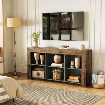 LITTLE TREE TV Stand with Storage, 63-Inch Entertainment Center with Shelves, Modern Media Console for Television up to 65" for Living Room, Bedroom, Brown + Black - color: Brown + Black