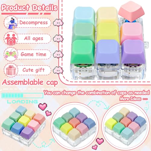 Keyboard Fidget Toy, Keyboard Keychain Fidget Toys, 9-in-1 Clicker Fidget Toy, Stress Relief Desk Decompression Button, Anxiety Relief Valentine's Day Gifts (9 Color-Macaron) - color: 9 Color-macaron